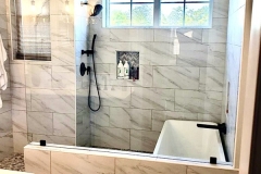 Glossy Large Marble-Look Tile Bathroom
