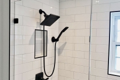 White Subway Tile Shower With Black Moldings-